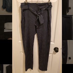 Leze the Label - blue and white pinstripe tie front dress pants